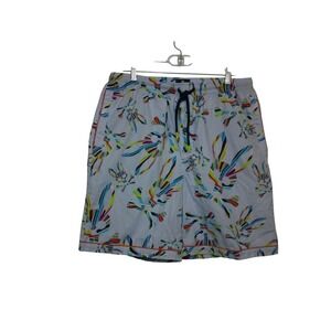 Psycho Bunny Swim Trunks Men XL Light Blue Multicolor Graphic Cotton Shorts